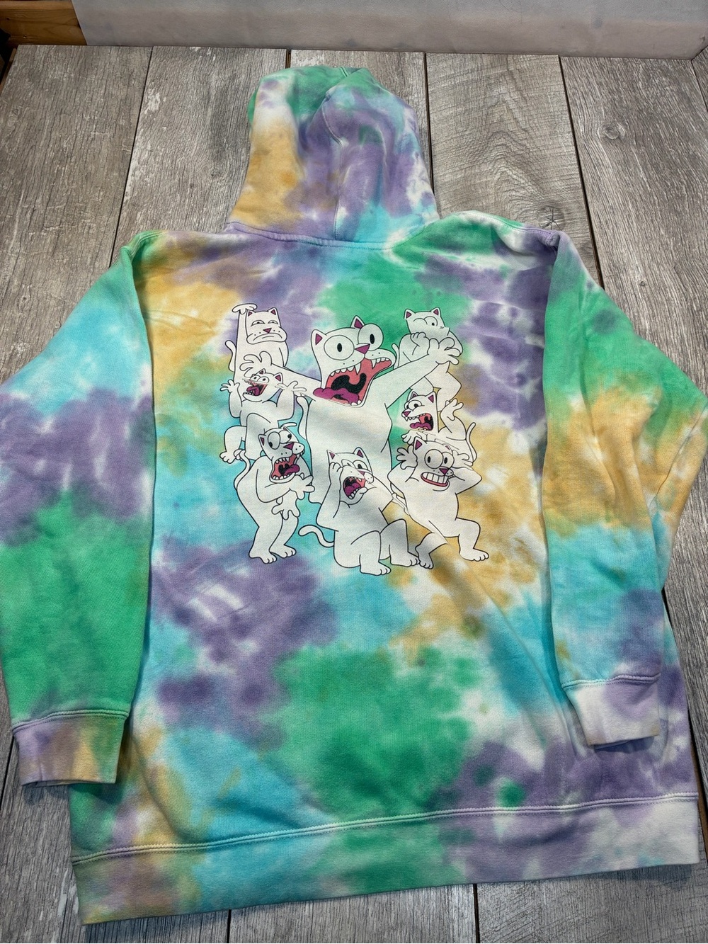 Tye dye RipNDip  Nomer cat hooded sweater 
Size large  unisex